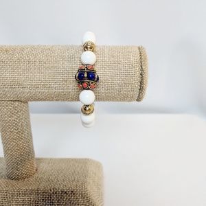 Beaded Charm Bracelet Faux Pearl Patriotic